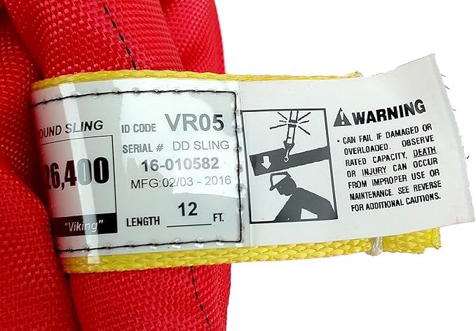 USA Made VR5 X 12' Red Slings 4'-30' Lengths in Listing, Double PLY Cover Endless Round Poly Lifting Slings, 13,200 lbs Vert, 10,560 lbs Choker, 26,400 lbs Basket (USA Polyester) (12 FT)