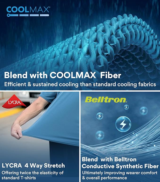 Instant Cooling Quick Dry Workout T-Shirt Men Coolmax Moisture Wicking Performance Crew Neck Running Comfort Tee