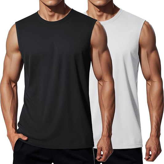 MAGCOMSEN 2 Pack Men's UPF 80+ Tank Tops Quick Dry Workout Gym Sleeveless Muscle Shirts Cooling Summer Beach Swim Shirt