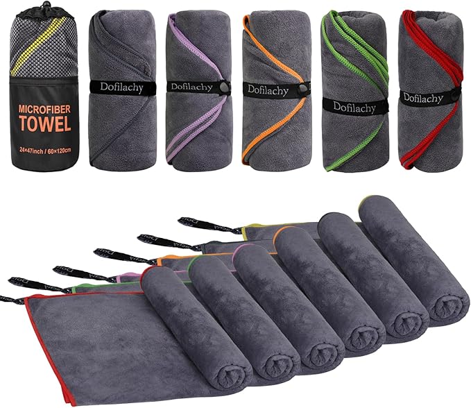 Dofilachy 6 Pack Camping Towel - Camping Towels Quick Dry Towel Microfiber Travel Sports Towel for Camp Bath Beach Swim, Large 24” x 48”