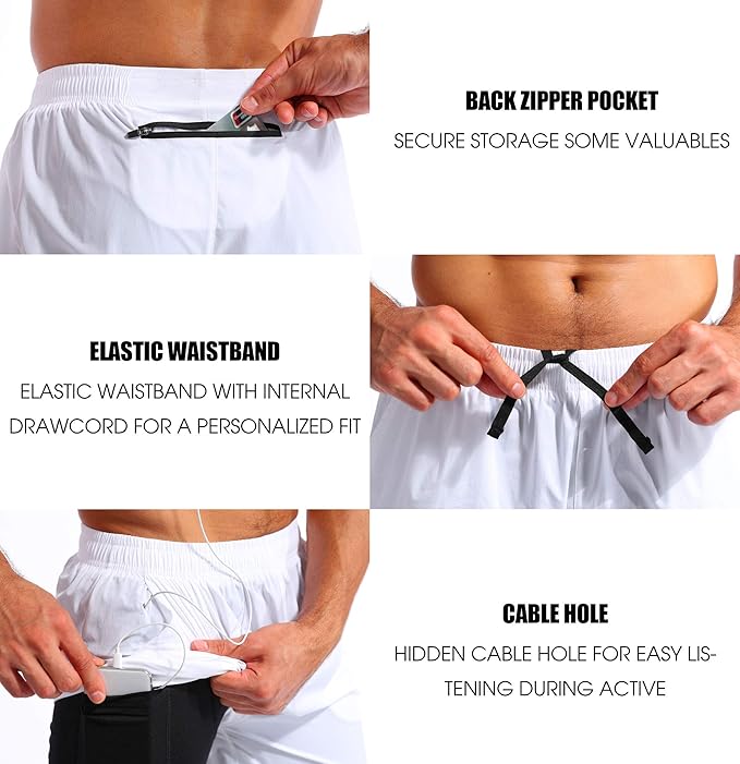 Pudolla Men’s 2 in 1 Running Shorts 5" Quick Dry Gym Athletic Workout Shorts for Men with Phone Pockets