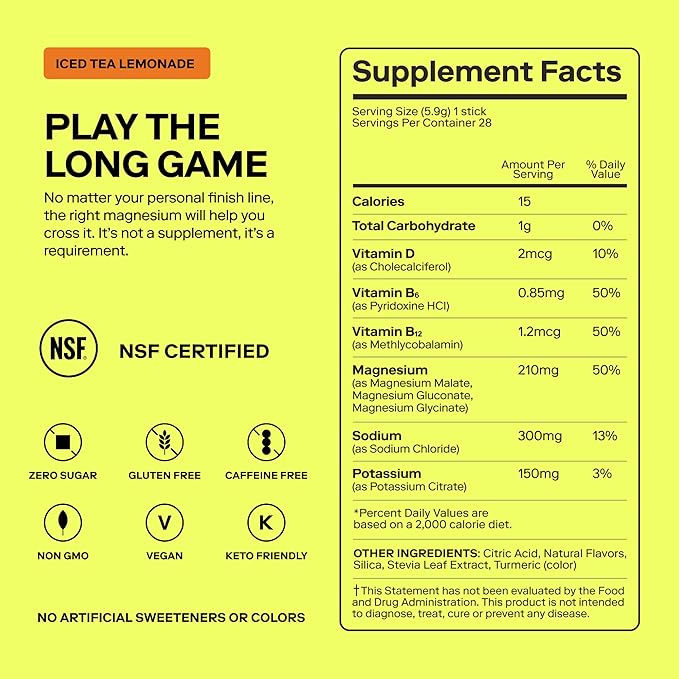 MAGNA Electrolyte Powder Drink Mix for Hydration, Energy & Focus Support with Magnesium L Threonate, Sodium, Potassium, Vitamin D, B6 & B12, Sugar Free, Tea Lemonade Flavor, 28 Servings