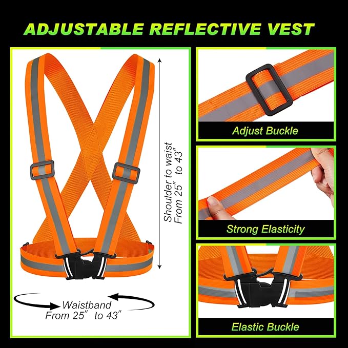 Hercicy 20 Pcs Reflective Vest High Visibility Safety Vests, Adjustable Bright Neon Lightweight Strap Gear (Orange)