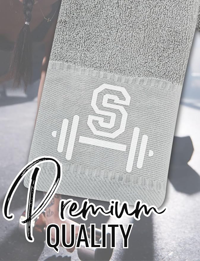 Gym Towel, Personalized Workout Gifts for Men, Women, Sports Lover, Exercise Fitness Gift for Gym Enthusiast on Birthday, Christmas, Soft and Absorbent Towel, Gray, Initial R