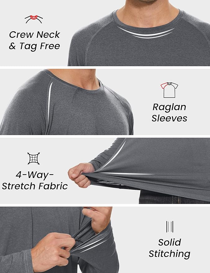 MAGCOMSEN Men's Long Sleeve Shirts UPF 50+ UV Sun Protection Athletic Shirts for Hiking Running Workout Rash Guard