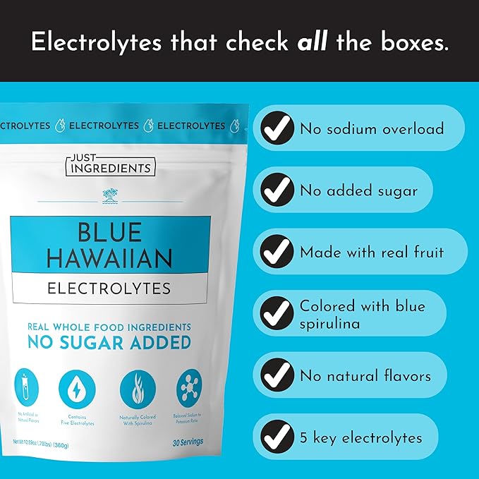 Blue Hawaiian Electrolytes Drink Mix | 30 Servings | Organic Coconut Water, Blue Spirulina & 5 Key Electrolytes | Supports Hydration, Electrolyte Balance & Muscle Recovery* | No Sugar Added
