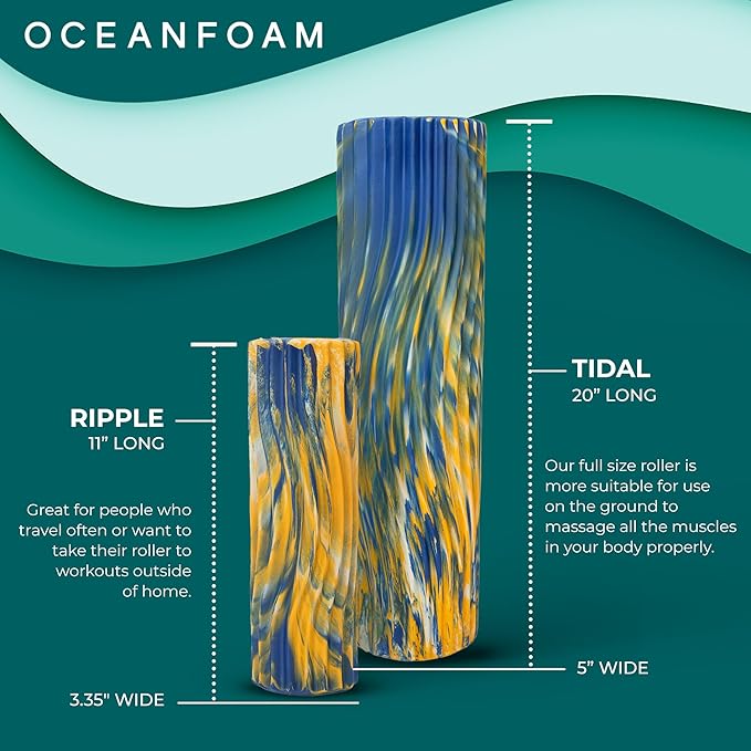 Oceanfoam Tidal Roller - Royal, Gold & Natural Marbled - Muscle Massage Foam Roller for Back Pain & Stretching - Firm & Ergonomic Wide Wave Textured - Yoga, Athletics, & Wellness - Full Size, 20" x 5"