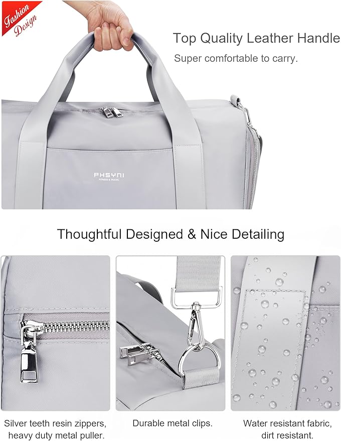 Gym Bag for Men and Women with Shoe Compartment & Wet Pocket - Duffle Bag for Travel Sports Fitness Workout Athletic, 19" Medium, Neutral Grey