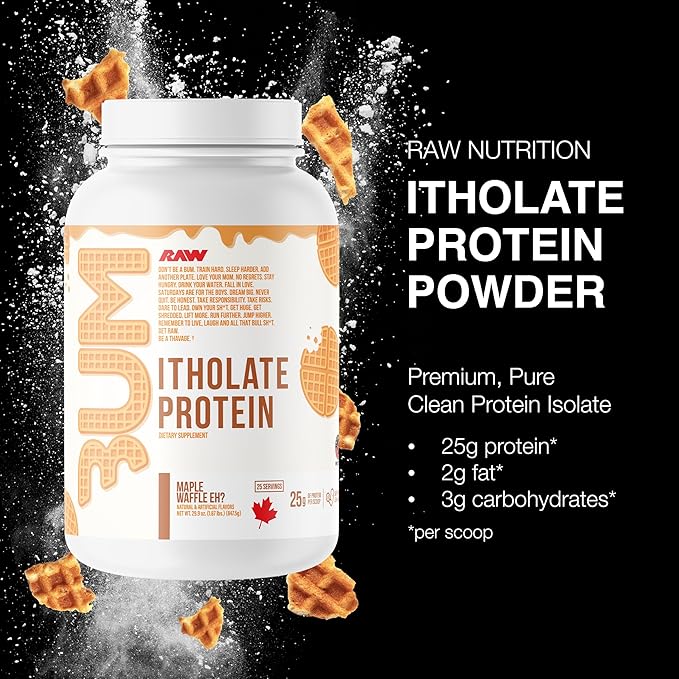 RAW Whey Isolate Protein Powder, Maple Waffle Eh? (CBUM Itholate) - 100% Grass-Fed Sports Nutrition Powder for Muscle Growth & Recovery - Low-Fat, Low Carb, Naturally Flavored - 25 Servings