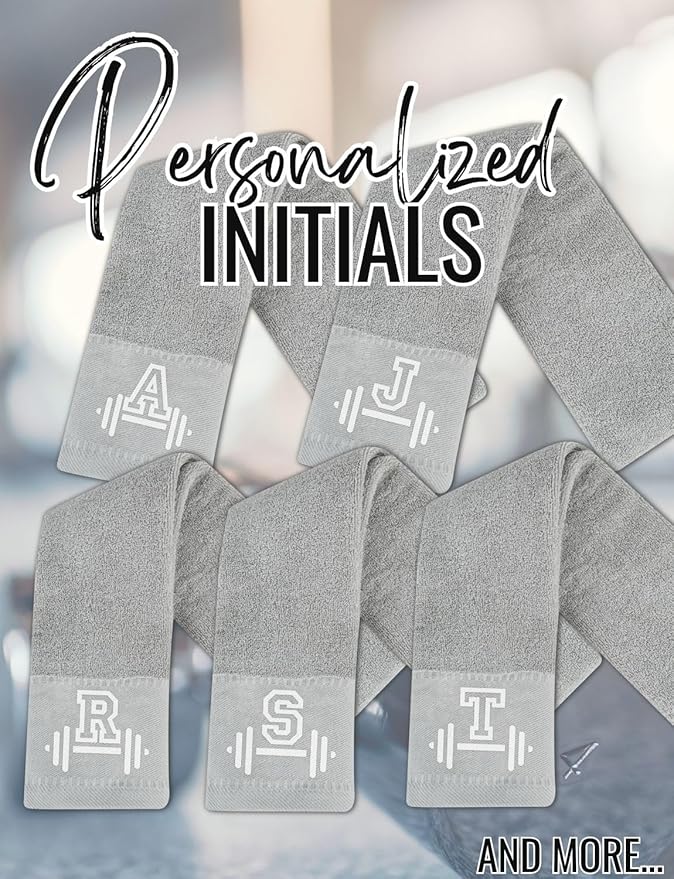 Gym Towel, Personalized Workout Gifts for Men, Women, Sports Lover, Exercise Fitness Gift for Gym Enthusiast on Birthday, Christmas, Soft and Absorbent Towel, Gray, Initial C