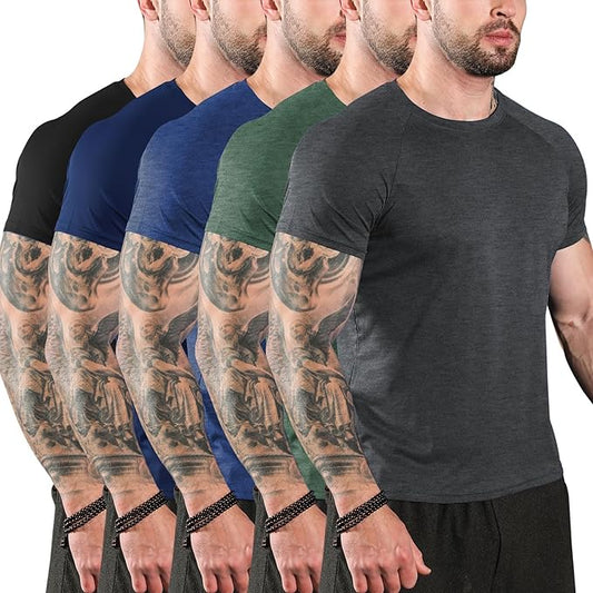 Sumolux 5 Pack Men’s Active Crew Neck T Shirts Quick Dry Athletic Running Gym Workout Short Sleeve Tee Tops Bulk
