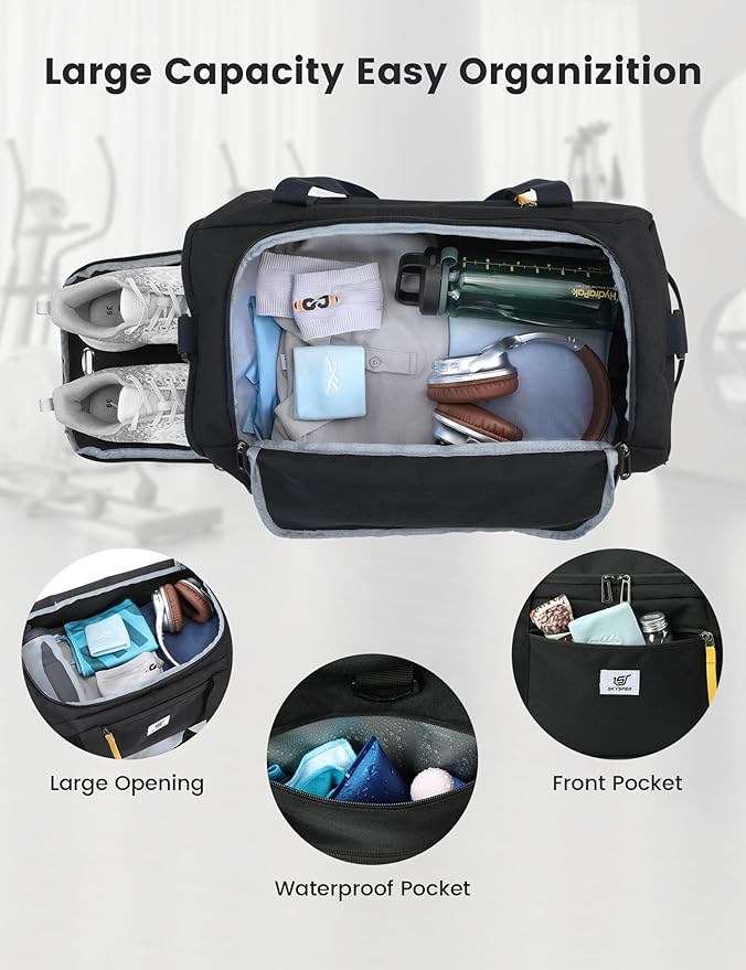SKYSPER Gym Bag Men Women - 40L Sports Bag Duffle Backpack with Shoe Compartment Wet Pocket for Fitness,Sport,Travel & Workout(Black)
