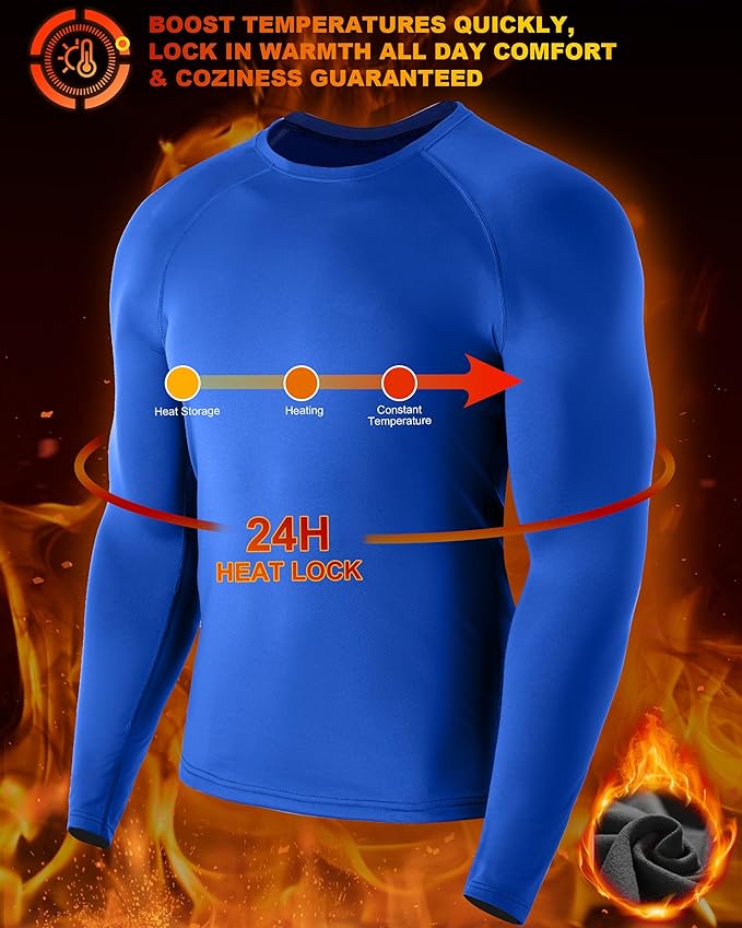 Mens Thermal Compression Shirts, Warm Long Sleeve Fleece Lined Tops Athletic Base Layer for Running Cold Weather