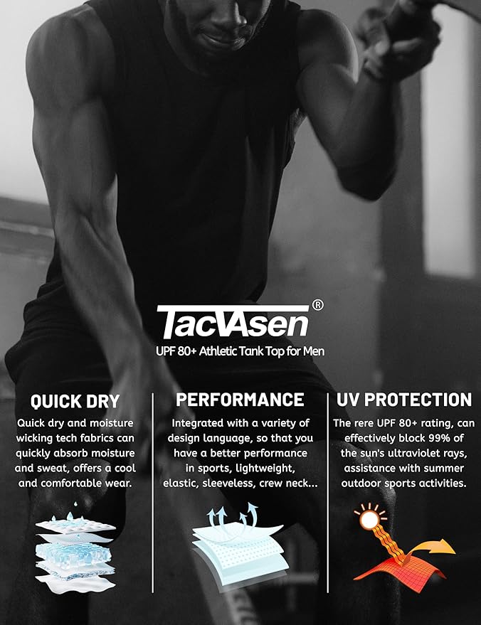 TACVASEN Men's Workout Tank Tops Sleeveless UPF 50+ Summer Sun Shirts Quick Dry for Running Swim Gym Beach