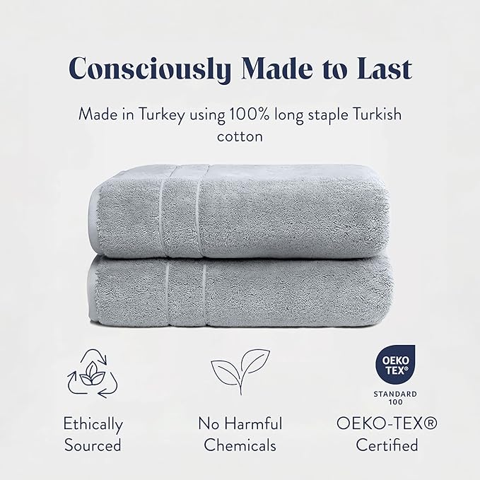 Brooklinen Super-Plush Turkish Cotton Washcloths Set of 2 Cotton, 820 GSM, Highly Absorbent, Machine Washable, Perfect for Home & Bathroom (13" x 13", Smoke Gray)