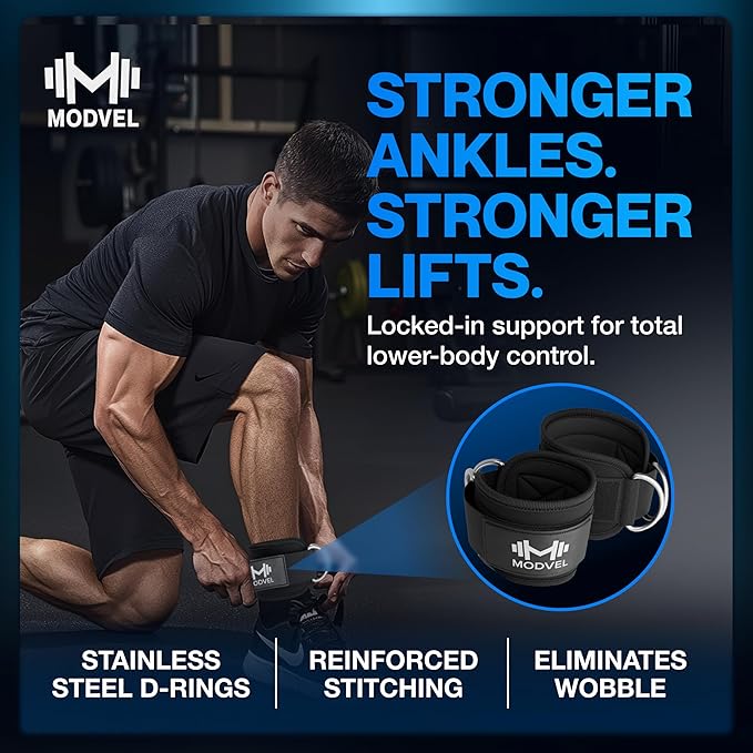 Modvel Gym Ankle Strap for Cable Machines – Glute & Leg Kickback Ankle Straps for Gym Workouts – Adjustable, Padded Support for Strength Training, Weightlifting, Rehab – Men & Women