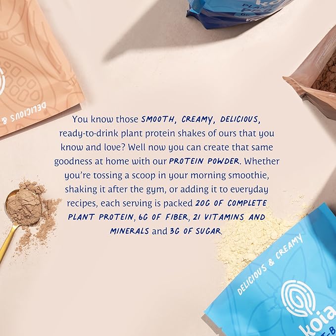 Koia Plant Based Protein Powder, Vanilla, 20g Protein, 3g Sugar, 6g Prebiotic Fiber, Pre & Post Workout, 21 Vitamins & Minerals, No Seed Oils, Dairy-Free, Gluten-Free, Non-GMO, 20 Servings, 28.2 Oz