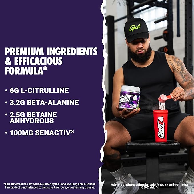 GHOST Legend Pre-Workout Powder, Welch's Grape - 30 Servings – Pre-Workout for Men & Women with Choline, L-Citrulline, & Beta Alanine for Energy & Focus