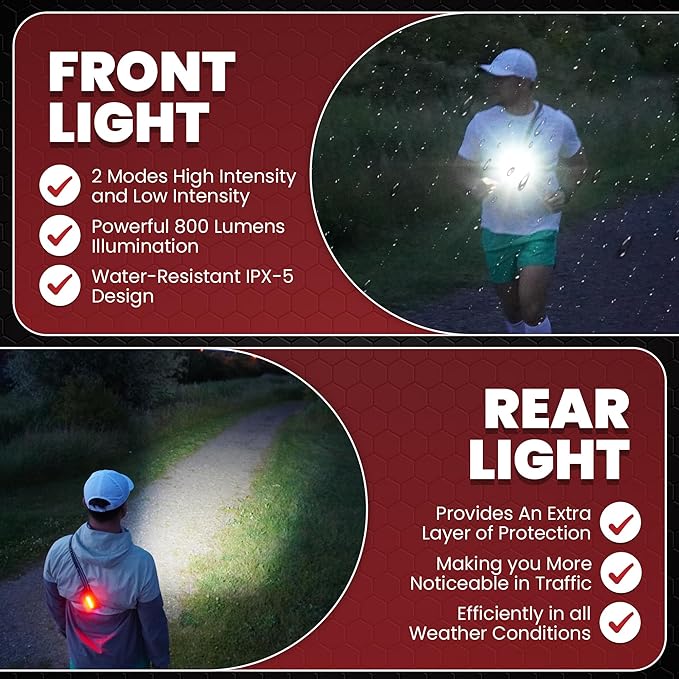LUMEFIT Running Lights for Runners with Yellow Reflective Vest, Adjustable Beam Night Safety LED Chest Light Run, Dog Walking, and Jogging Gear, Rechargeable Headlamp Flashlight