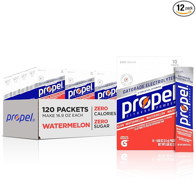 Propel Electrolyte Enhanced Water Drink Mix Powder Packets, Watermelon, Zero Calorie & Zero Sugar Hydration with Electrolytes and Vitamins C & E (120 Packets)