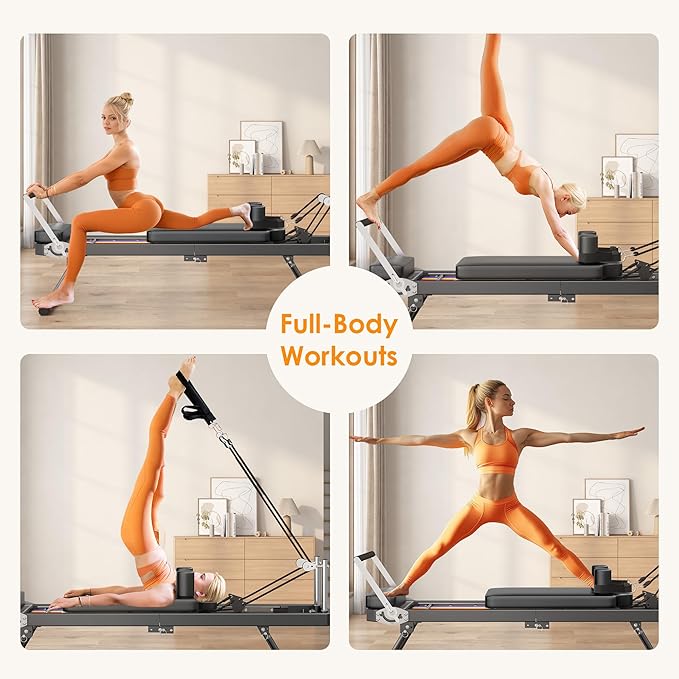 SogesPower Pilates Reformer Machine for Home Gym Workout, Foldable Pilates Equipment with High Strength Alloy Springs for Beginners, Up to 400lbs