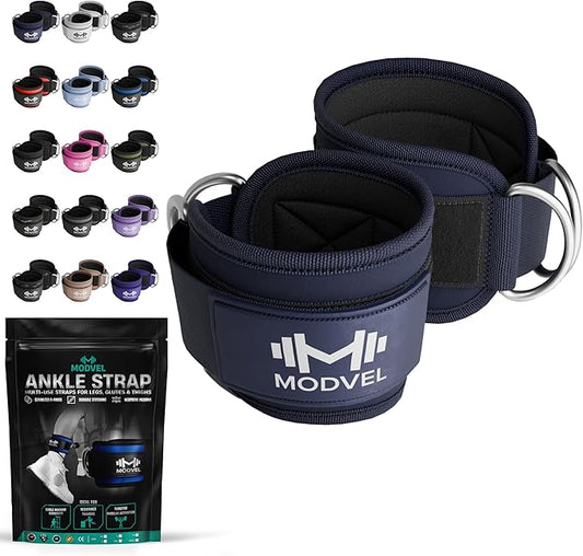 Modvel Gym Ankle Strap for Cable Machines – Glute & Leg Kickback Ankle Straps for Gym Workouts – Adjustable, Padded Support for Strength Training, Weightlifting, Rehab – Men & Women