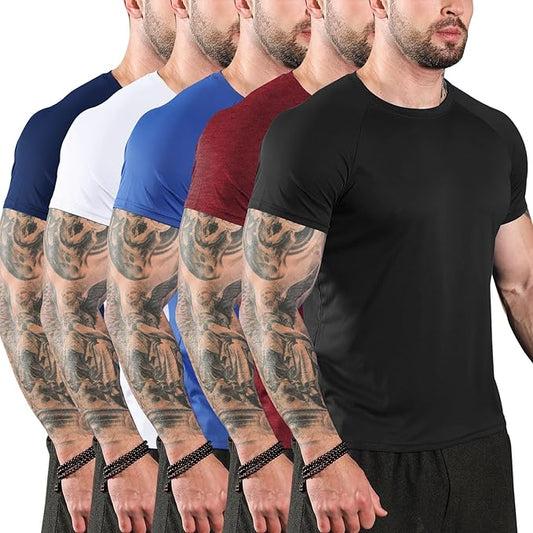 Sumolux 5 Pack Men’s Active Crew Neck T Shirts Quick Dry Athletic Running Gym Workout Short Sleeve Tee Tops Bulk