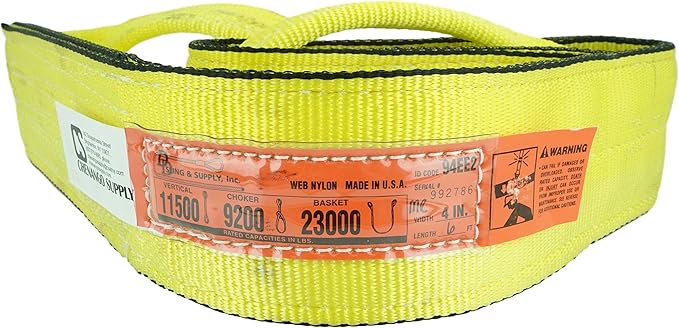 DD Sling (USA Made). 4" x 8', 2 Ply, Nylon Lifting Slings, Master Edge, Eye & Eye, Heavy Duty, 11500 lbs Vertical, 9200 Choker, 23000 Basket Load Capacity (4" x 8')
