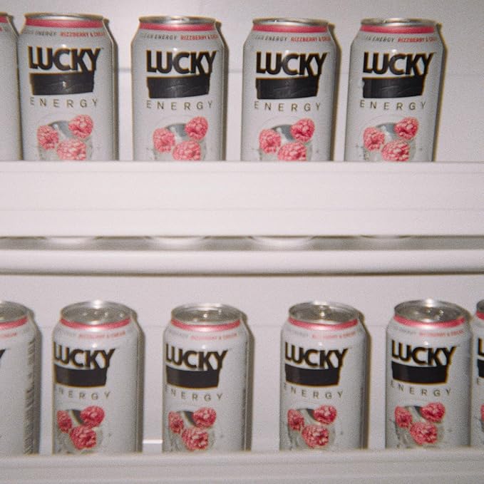 Lucky Energy Sugar Free Energy Drinks, Rizzberry and Cream, 16oz Cans (12-Pack) Healthy, Zero Sugar Energy Drink with Maca, Ginseng, Beta-Alanine, Taurine & 200mg Caffeine