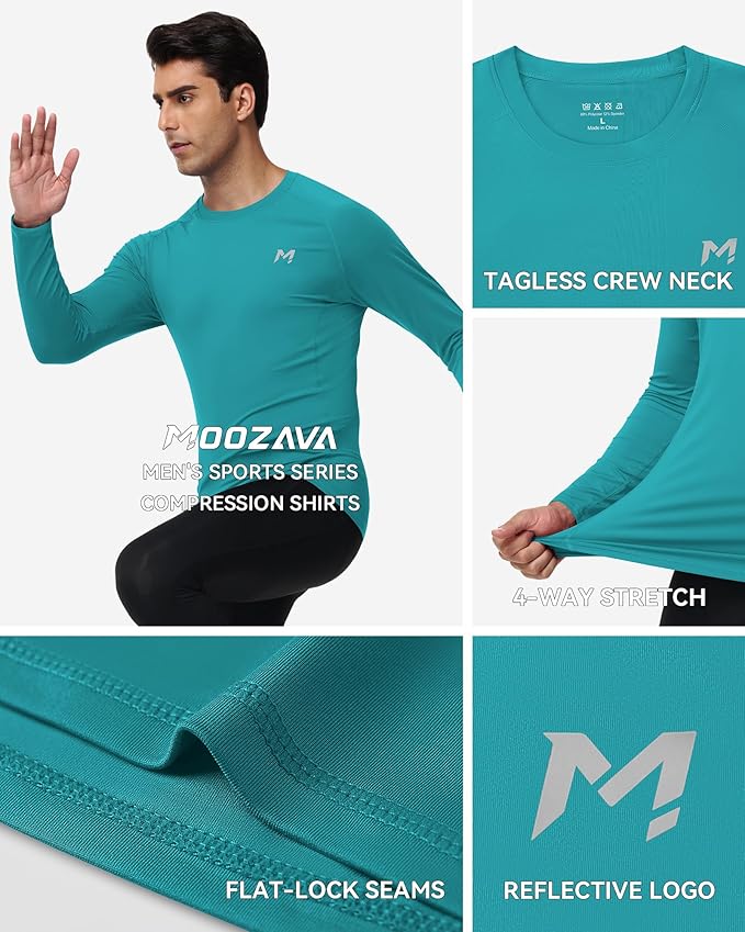 Mens Compression Shirt Long Sleeve Quick Dry Athletic Workout Gym T-Shirt SPF Running Top Sport Undershirt Base Layer
