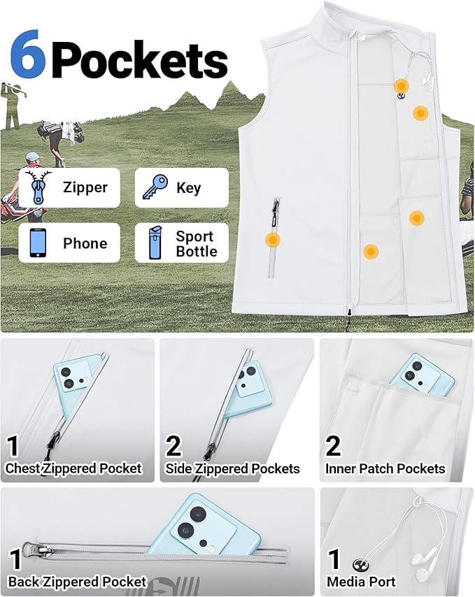 Outdoor Ventures Men's Windproof Softshell Vest Outerwear Lightweight Sleeveless Jacket for Running Golf Hiking Travel