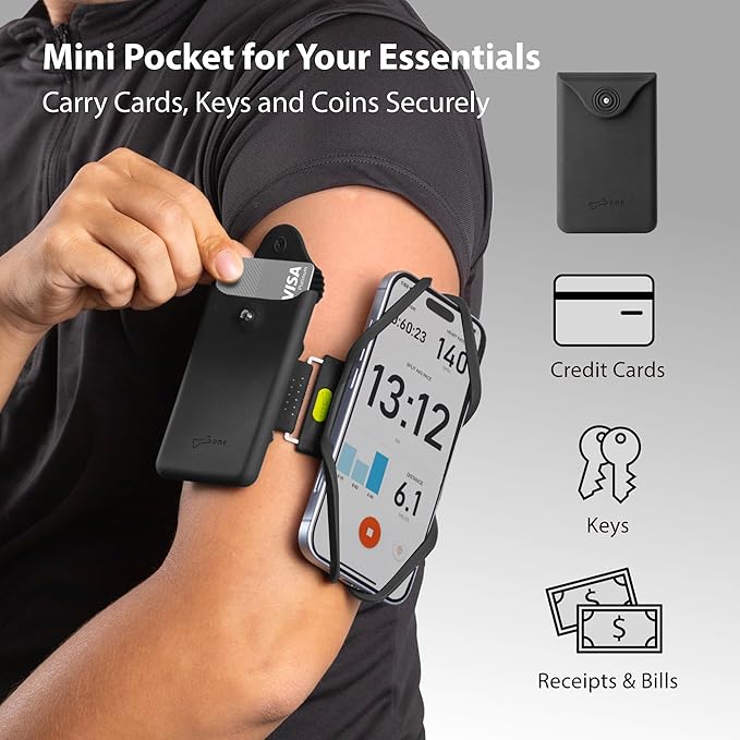 BONE Run Tie 3, Running Phone Armband, Skin-Friendly Silicone Sport Armband with Dual Layer Structure for Heat-Dissipation, Workout Phone Holder for iPhone and 4-7"-7.2" Smartphones (2-Size + Pocket)