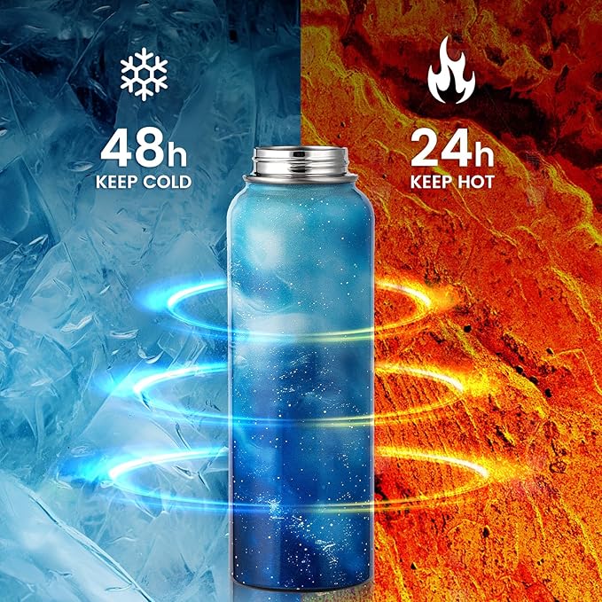 40oz Insulated Water Bottle, Triple Wall Vacuum Stainless Steel Water Bottles - Keeps Cold 48H, Reusable Metal water flask Jug for Gym, Sports, Camping, Hiking,Travel, Aurora-Blue