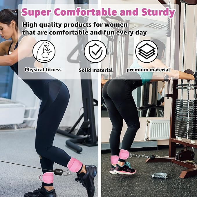 Fitness Ankle Straps for Cable Machine, Kickbacks Glute Workouts, Lower Body Exercises, Adjustable Leg Straps with Neoprene Padding Men Women