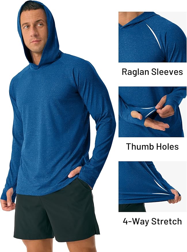 MAGCOMSEN Men's Hooded UPF 50+ Sun Protection T Shirts Long Sleeve Athletic Fishing Shirts Rash Guards