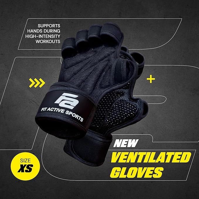 Fit Active Sports New Ventilated Weight Lifting Workout Gloves with Built-in Wrist Wraps for Men and Women - Great for Gym Fitness, Cross Training, Hand Support & Weightlifting.