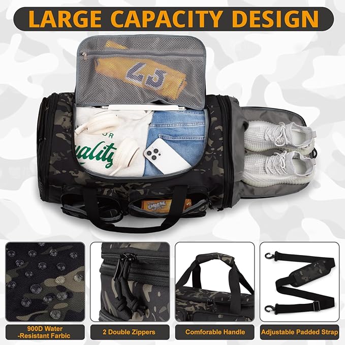 Expandable Gym Bag For Men,Tactical Large 3 in 1 Sports Duffle Bag With Shoes Compartment,Water Resistant Sports Gym Tote Bags Multi-functional Weekend Travel Backpack Overnight Bag