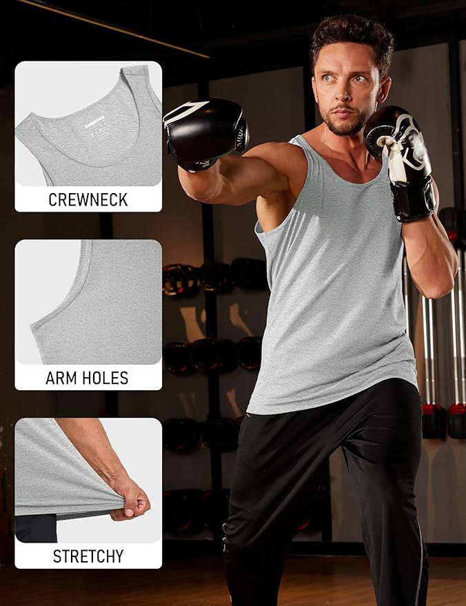 MAGCOMSEN Mens Workout Tank Tops Undershirt Cotton Muscle Athletic Sleeveless Shirts for Gym