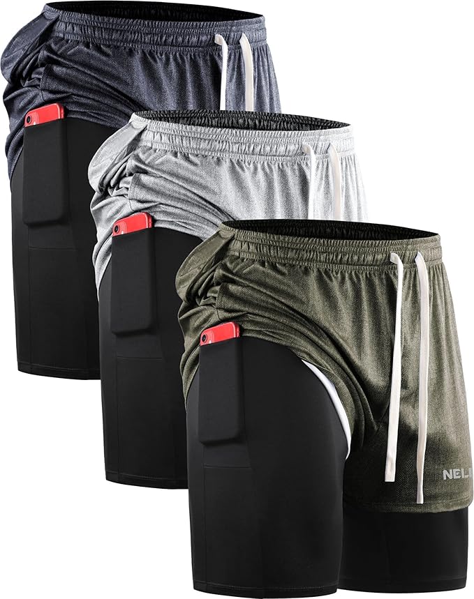 NELEUS Men's 2 in 1 Running Shorts with Liner,Dry Fit Workout Shorts with Pockets