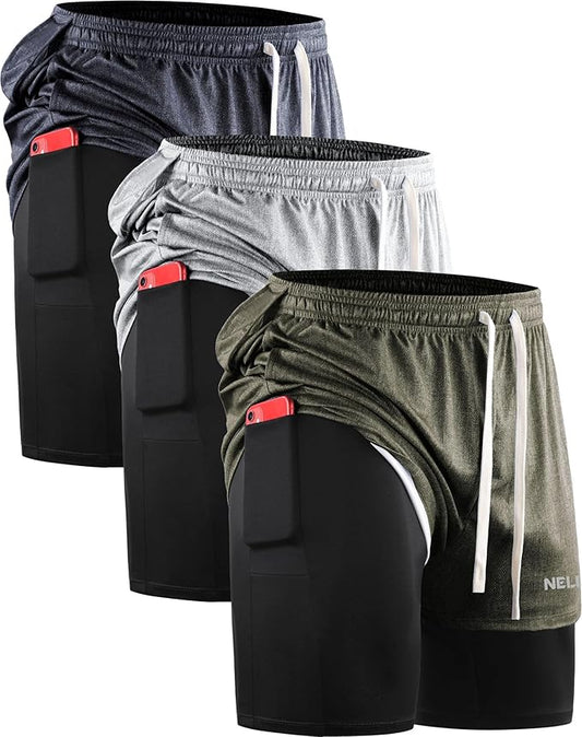 NELEUS Men's 2 in 1 Running Shorts with Liner,Dry Fit Workout Shorts with Pockets