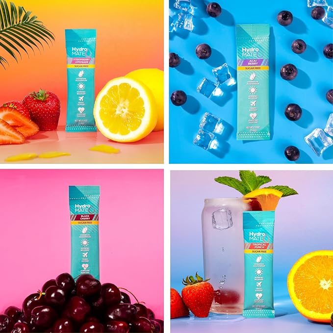 Electrolyte Powder Sugar-Free Hydration Packets Variety Pack HydroMATE 16 Sticks