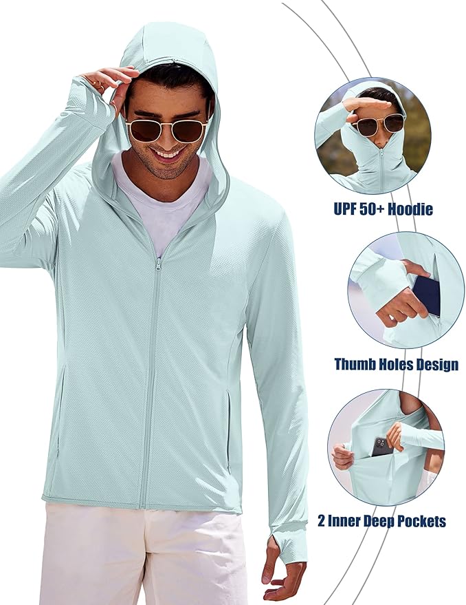 COOFANDY Men Full Zip UPF 50 Sun Protection Hoodie Jacket Long Sleeve Lightweight Breathable UV Shirts with Pockets
