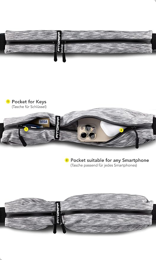 Fitgriff® Running Belt for Men & Women - Secure Jogging Pouch for Phone, Keys & Essentials - For All Cell Phones