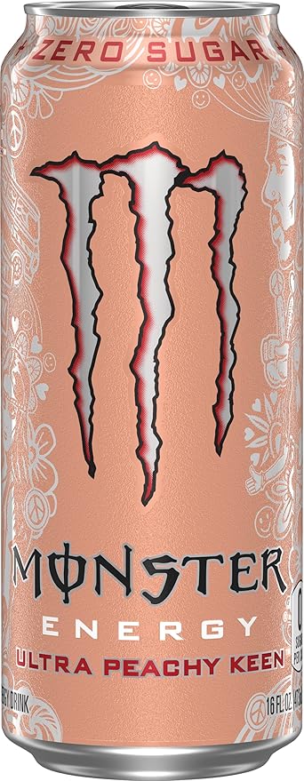 Monster Energy Ultra Peachy Keen, Sugar Free Energy Drink, 16oz (Pack of 24)