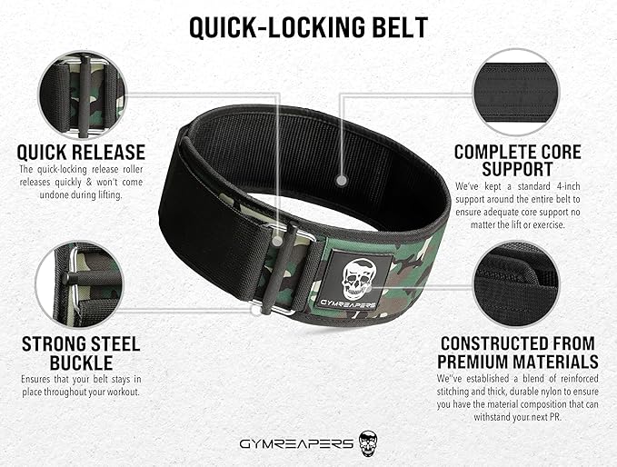 Gymreapers Quick Locking Weight Lifting Belt for Men Gym Belt for Powerlifting Deadlift Belt with 4 Inch Neoprene Metal Buckle Back Support Weightlifting Belt Women