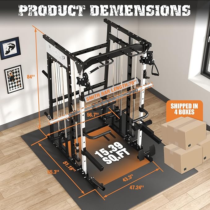 Smith Machine,2200 LBS Squat Rack for Home Gym with Dual Pulley System,Multifunctional Power Rack Cage for Strength Training with More Attachments