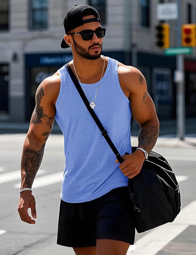MAGCOMSEN Mens Workout Tank Tops Undershirt Cotton Muscle Athletic Sleeveless Shirts for Gym