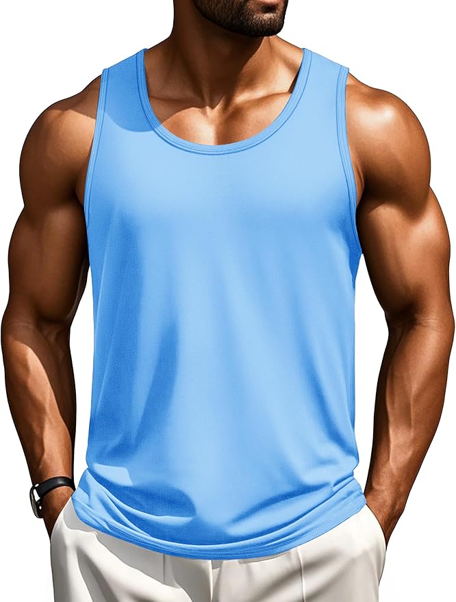 Cotrasen Men's Tank Top UPF 50+ Sleeveless Shirt Cotton Moisture Wicking Casual Gym Workout Shirts Cooling Muscle Tee Shirt