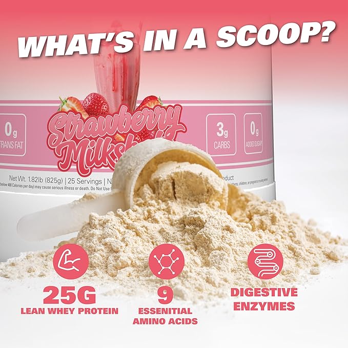 EHP Labs OxyWhey Whey Protein Isolate – 25g High Protein, Low Carb, Sugar Free Meal Replacement – Lean Whey Powder for Muscle Recovery – Non-GMO, Gluten Free – 25 Serves – Strawb. Milkshake
