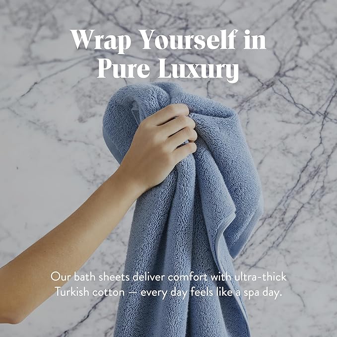 Brooklinen Super-Plush Turkish Cotton Bath Sheets Set of 2 Cotton, 820 GSM, Highly Absorbent, Machine Washable, Perfect for Home & Bathroom (40" x 65", Ocean Blue)